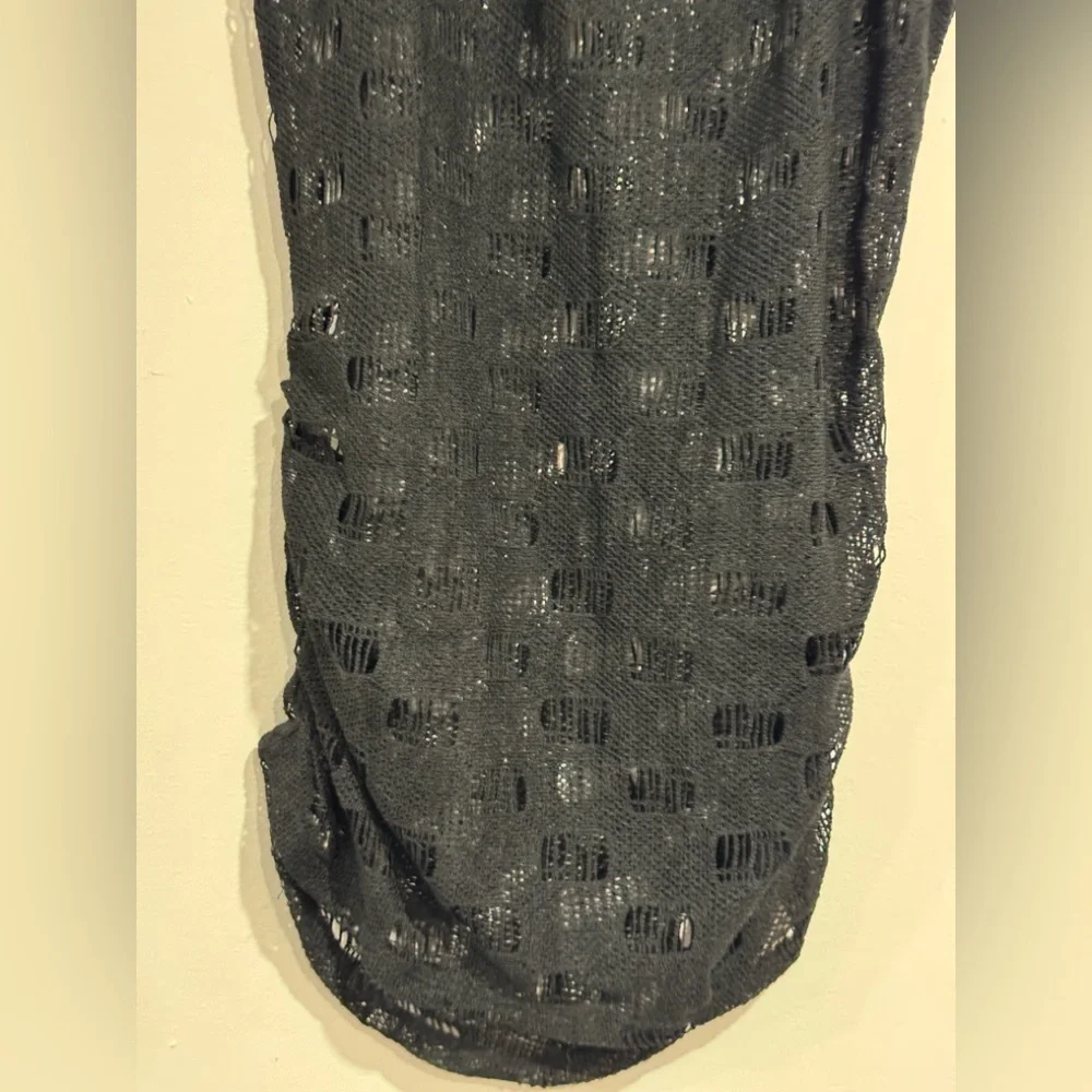 Si Designs Black Crochet Swim Cover Up Dress Ruched Tie Back Beachwear Size S